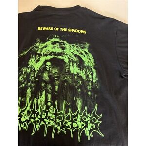 Miken Men's Large Graphic Tee Black Beware Of The Shadows Green Skull T-Shirt L
